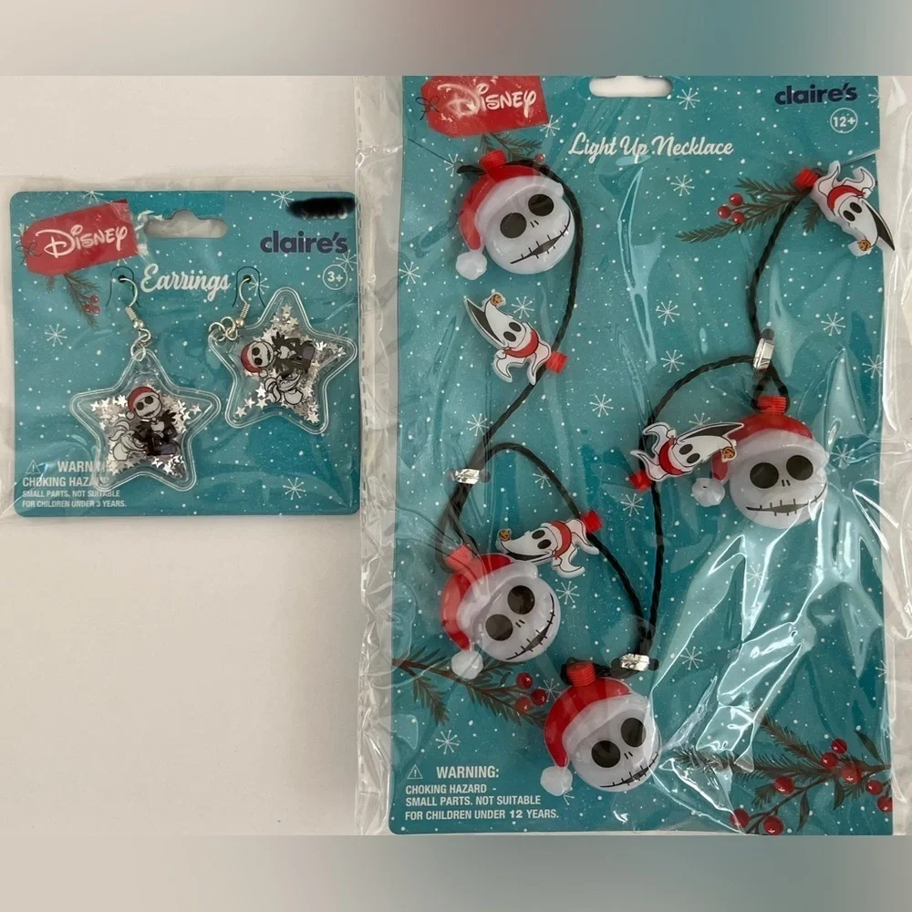 NWT Disney the nightmare before Christmas light up necklace earrings set